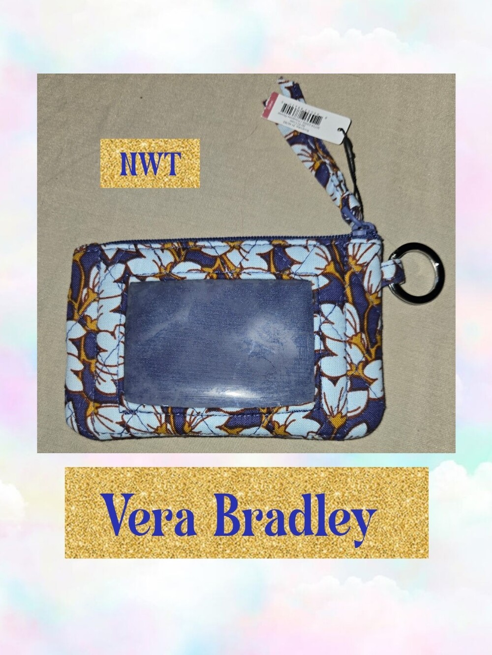 Vera Bradley Blue Floral ID Wristlet